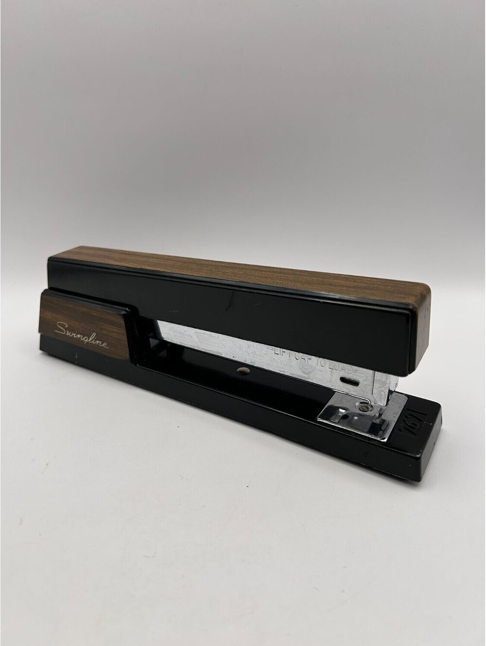 Vintage Swingline 767 Desktop Stapler Faux Woodgrain Black Metal USA Office